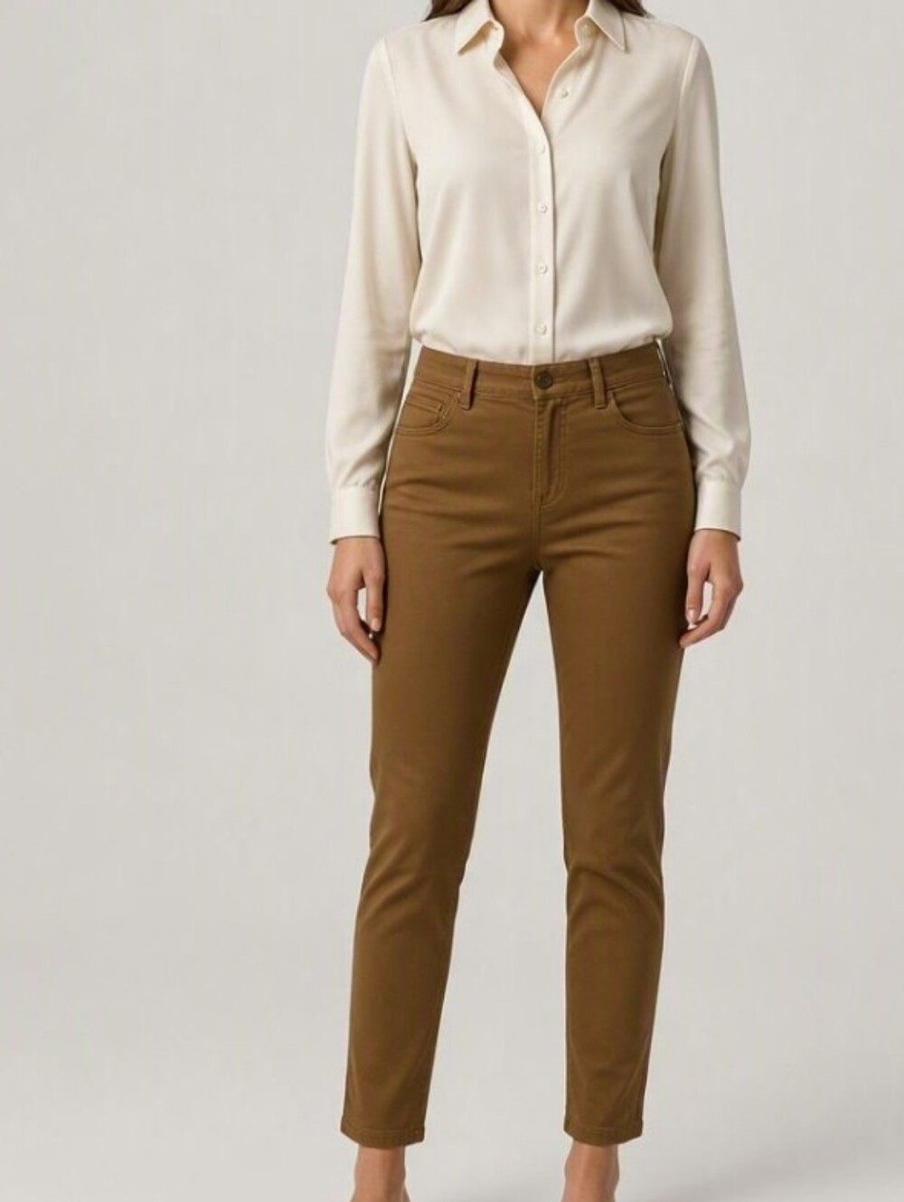 Taupe Camel Stretch Ankle Length Straight Leg Pants Trousers H&M Brand - 10